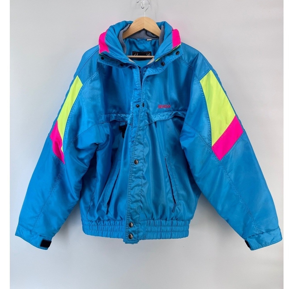 Vintage Nevica FS 20 MC Front Line Ski Jacket Blue Neon Pink Yellow Mens 42 L